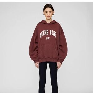 Anine Bing Maroon Logo Hoodie Sweatshirt